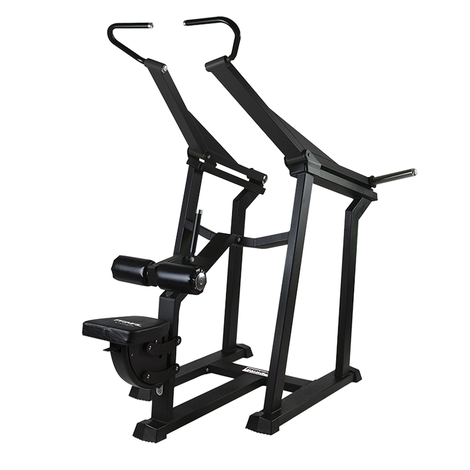 a black plate loaded lat pulldown gym machine